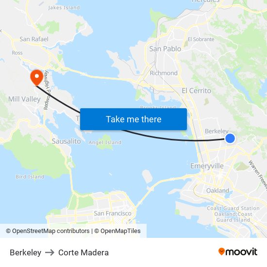 Berkeley to Corte Madera map
