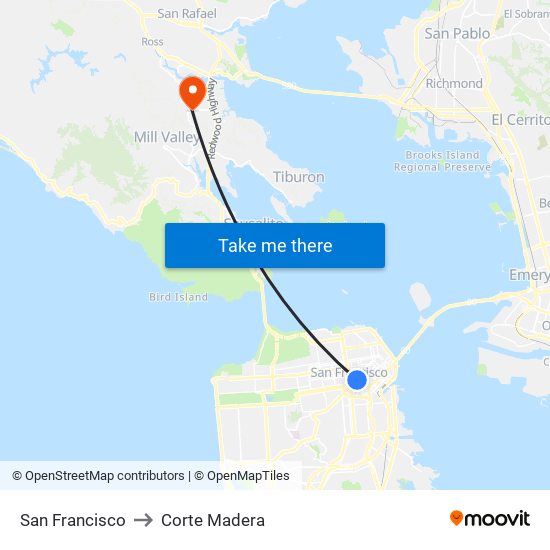 San Francisco to Corte Madera map