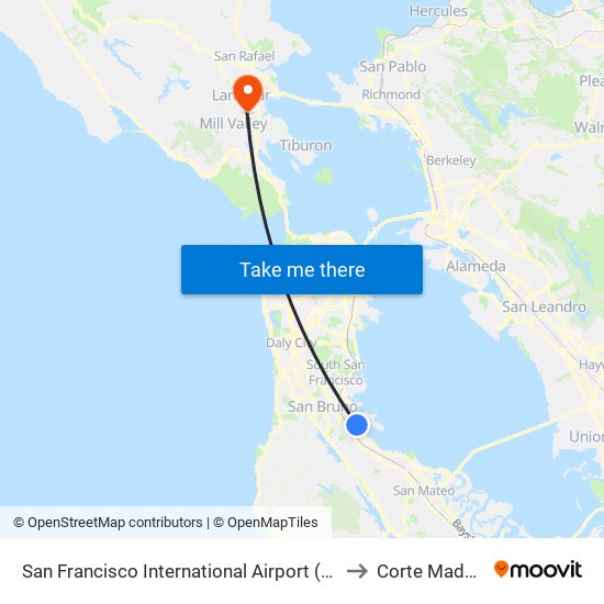 San Francisco International Airport (Sfo) to Corte Madera map