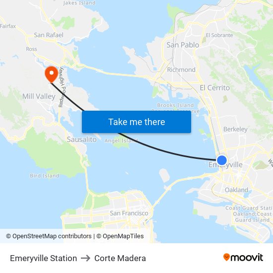 Emeryville Station to Corte Madera map