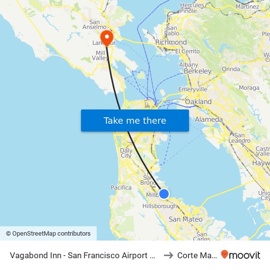 Vagabond Inn - San Francisco Airport Bayfront (Sfo) to Corte Madera map