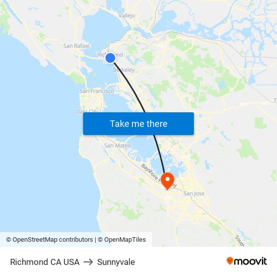 Richmond CA USA to Sunnyvale map