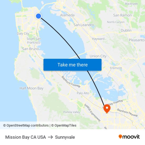 Mission Bay CA USA to Sunnyvale map