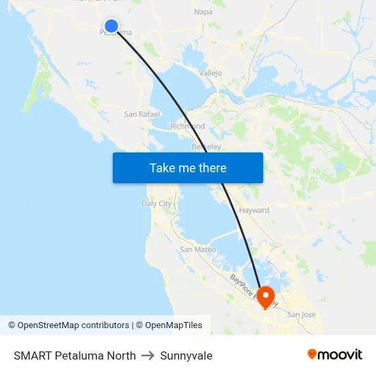 SMART Petaluma North to Sunnyvale map