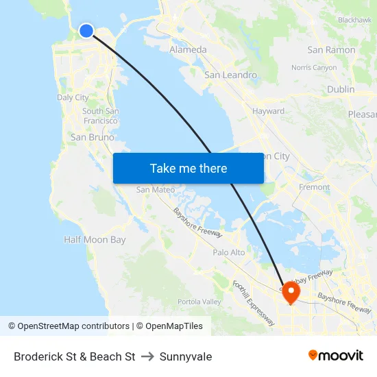 Broderick St & Beach St to Sunnyvale map