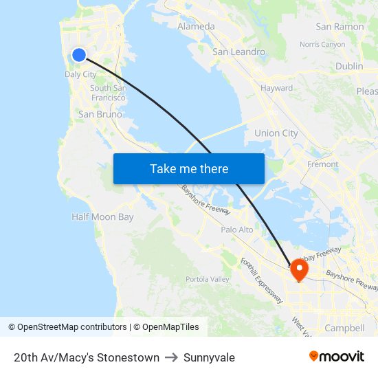 20th Av/Macy's Stonestown to Sunnyvale map