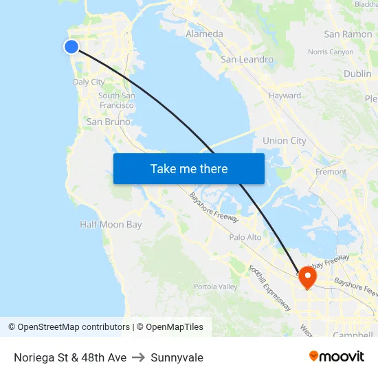 Noriega St & 48th Ave to Sunnyvale map