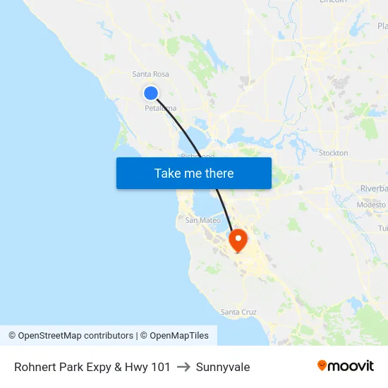 Rohnert Park Expy & Hwy 101 to Sunnyvale map