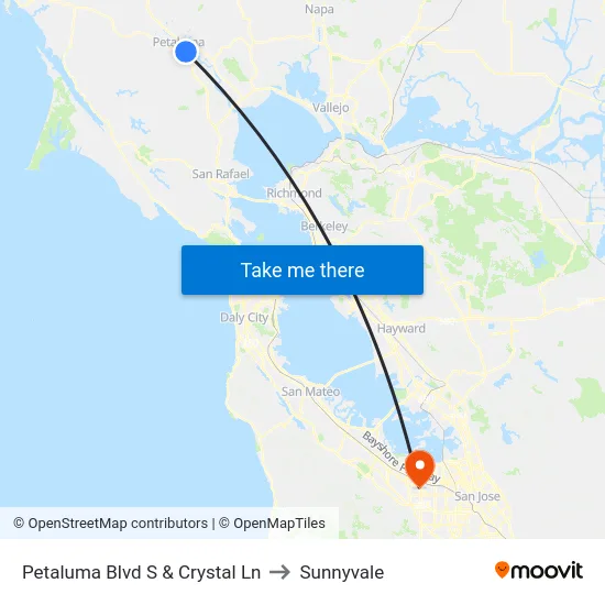 Petaluma Blvd S & Crystal Ln to Sunnyvale map