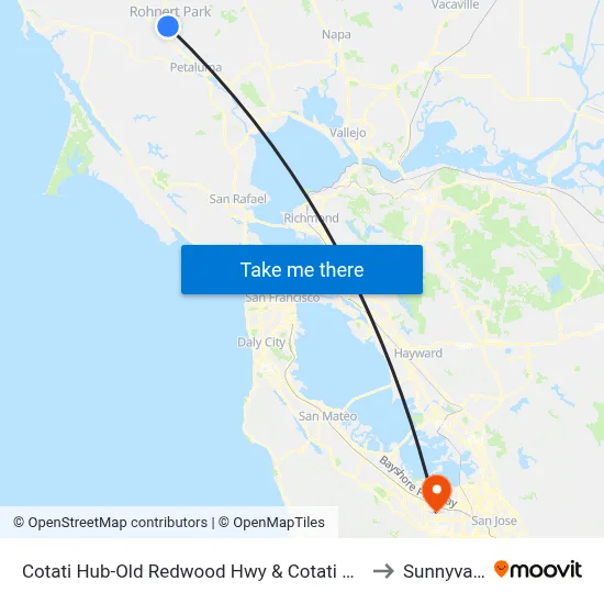 Cotati Hub-Old Redwood Hwy & Cotati Ave to Sunnyvale map