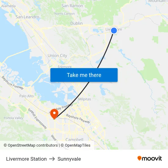 Livermore Station to Sunnyvale map