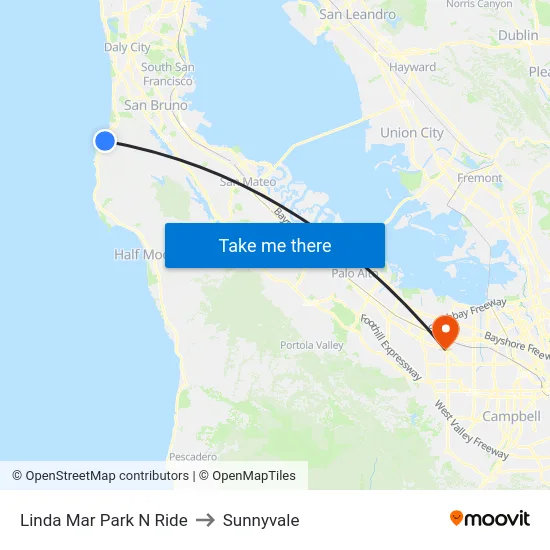 Linda Mar Park N Ride to Sunnyvale map
