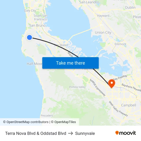 Terra Nova Blvd & Oddstad Blvd to Sunnyvale map