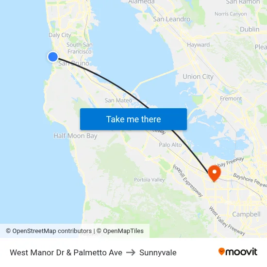 West Manor Dr & Palmetto Ave to Sunnyvale map
