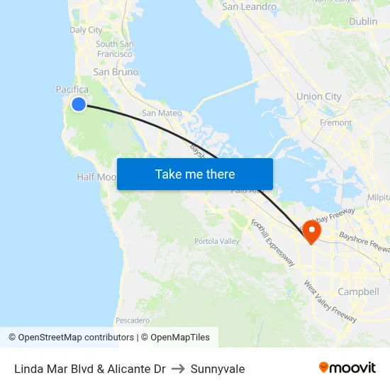 Linda Mar Blvd & Alicante Dr to Sunnyvale map
