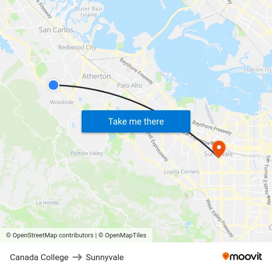 Canada College to Sunnyvale map