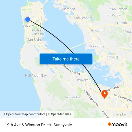 19th Ave & Winston Dr to Sunnyvale map