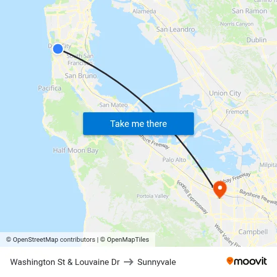 Washington St & Louvaine Dr to Sunnyvale map