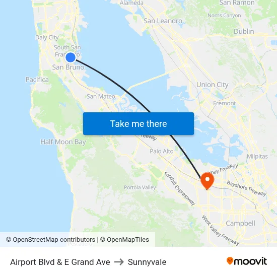Airport Blvd & E Grand Ave to Sunnyvale map