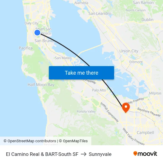 El Camino Real & BART-South SF to Sunnyvale map