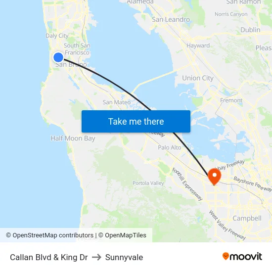 Callan Blvd & King Dr to Sunnyvale map