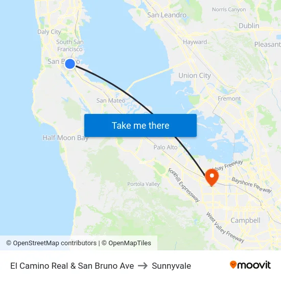 El Camino Real & San Bruno Ave to Sunnyvale map