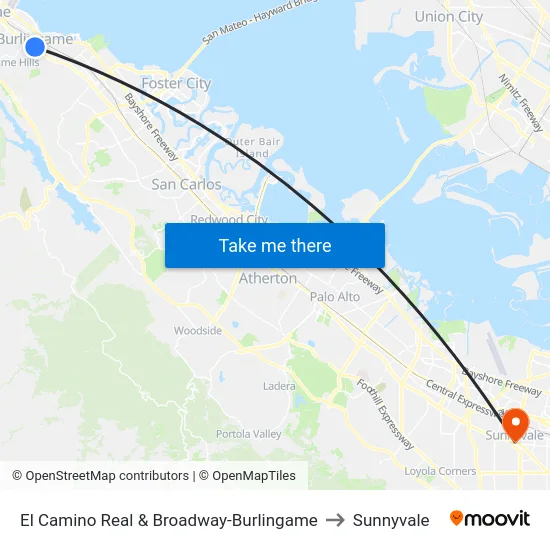 El Camino Real & Broadway-Burlingame to Sunnyvale map