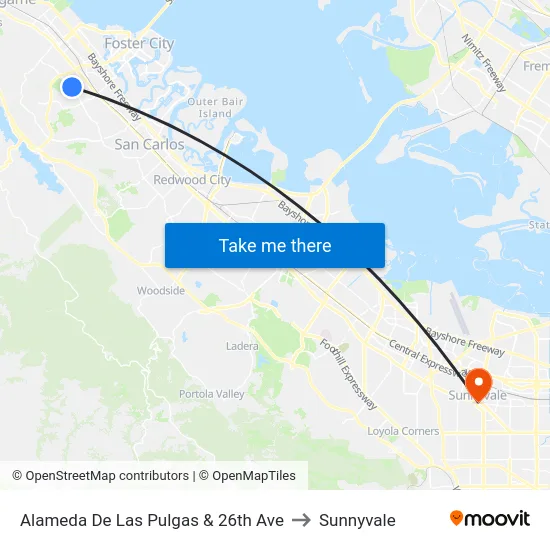 Alameda De Las Pulgas & 26th Ave to Sunnyvale map