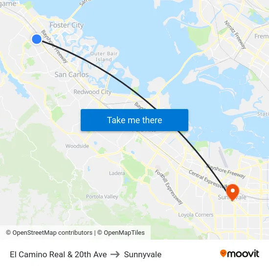 El Camino Real & 20th Ave to Sunnyvale map