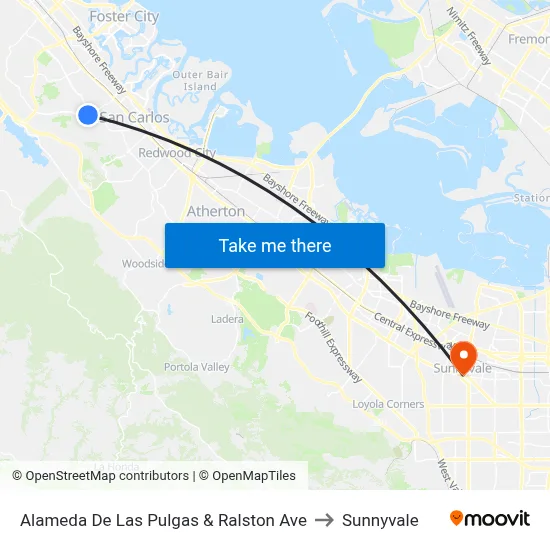 Alameda De Las Pulgas & Ralston Ave to Sunnyvale map