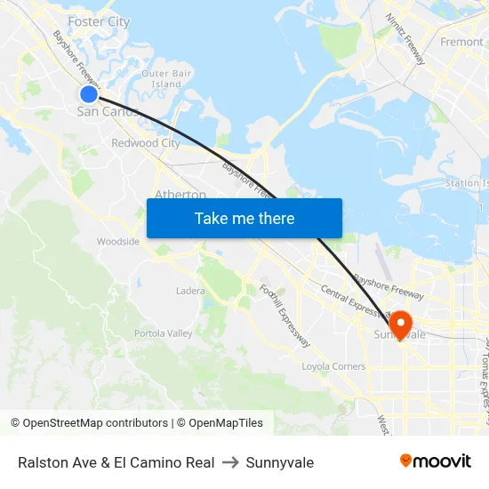 Ralston Ave & El Camino Real to Sunnyvale map