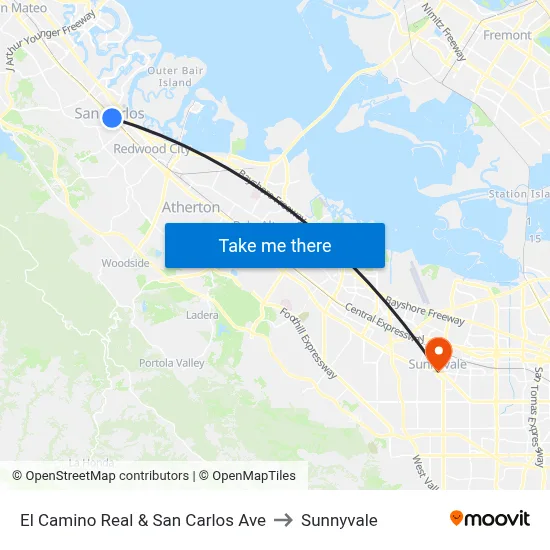 El Camino Real & San Carlos Ave to Sunnyvale map