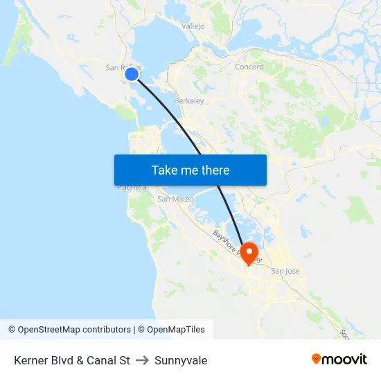Kerner Blvd & Canal St to Sunnyvale map