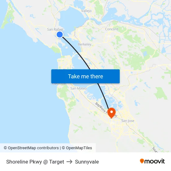 Shoreline Pkwy @ Target to Sunnyvale map