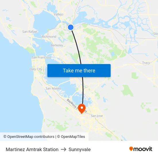Martinez Amtrak Station to Sunnyvale map