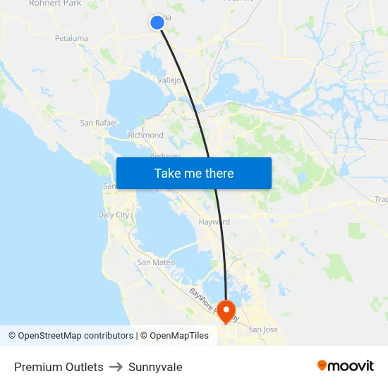 Premium Outlets to Sunnyvale map