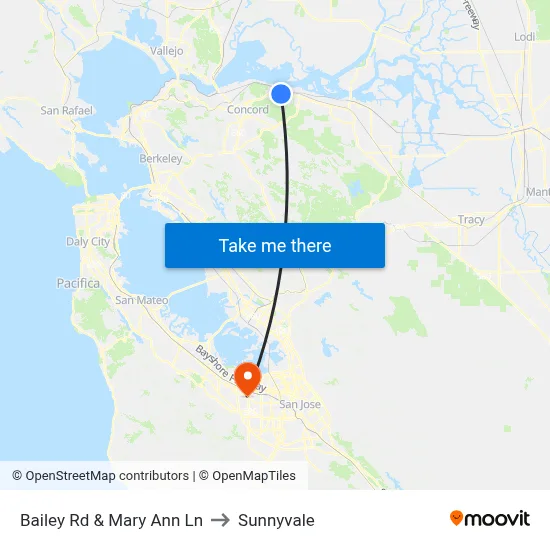 Bailey Rd & Mary Ann Ln to Sunnyvale map