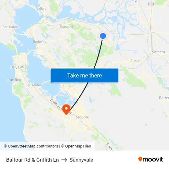 Balfour Rd & Griffith Ln to Sunnyvale map