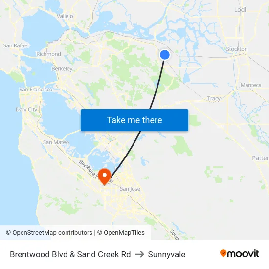 Brentwood Blvd & Sand Creek Rd to Sunnyvale map