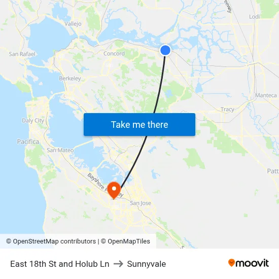 East 18th St and Holub Ln to Sunnyvale map