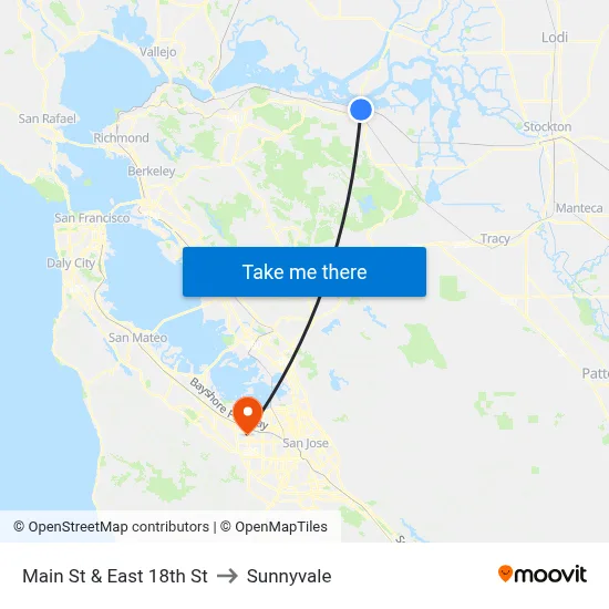 Main St & East 18th St to Sunnyvale map