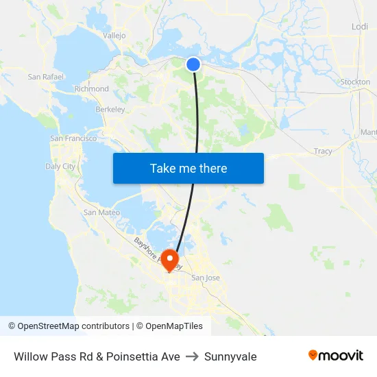 Willow Pass Rd & Poinsettia Ave to Sunnyvale map