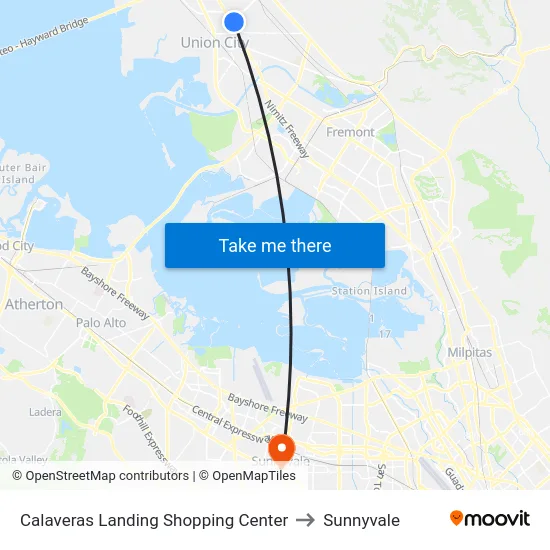 Calaveras Landing Shopping Center to Sunnyvale map