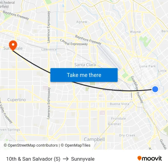 10th & San Salvador (S) to Sunnyvale map