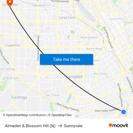 Almaden & Blossom Hill (N) to Sunnyvale map