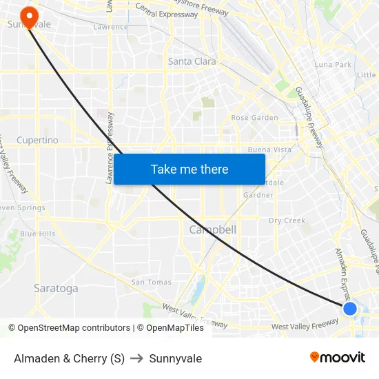 Almaden & Cherry (S) to Sunnyvale map