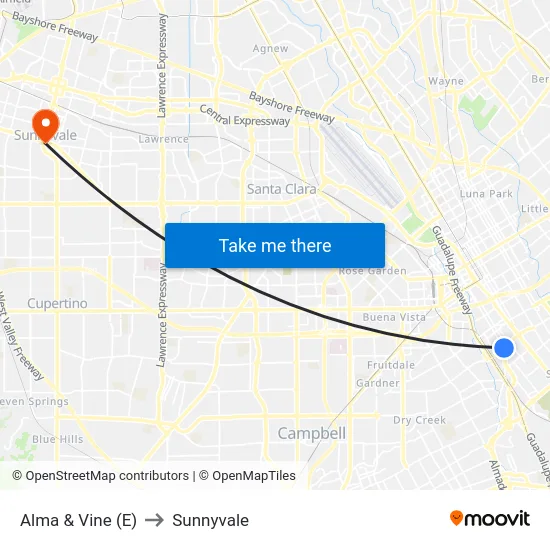 Alma & Vine (E) to Sunnyvale map