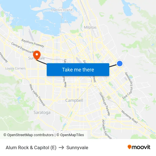 Alum Rock & Capitol (E) to Sunnyvale map