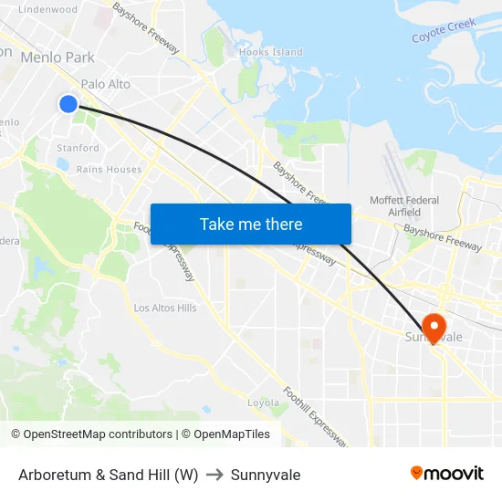 Arboretum & Sand Hill (W) to Sunnyvale map