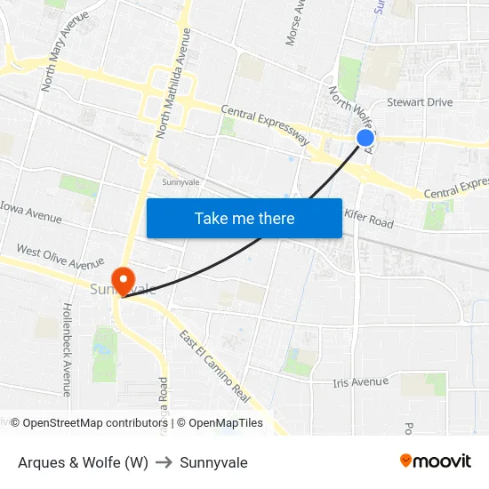 Arques & Wolfe (W) to Sunnyvale map